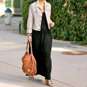 𝅺Club Monaco Black Sleeveless Cotton Knit Maxi Dress Pleated Skirt Size‎ Small